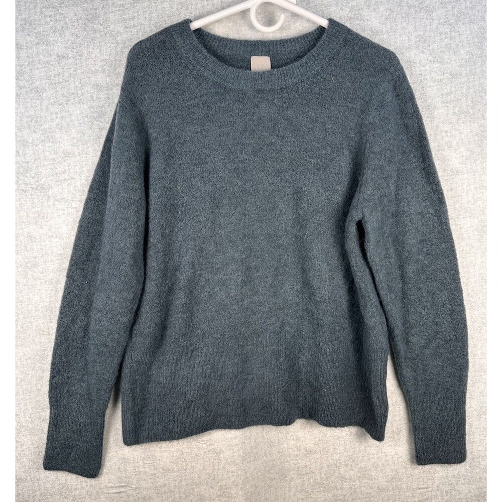 H&M Sweater Pullover Women Large Blue Knit Wool Blend Long Sleeve Casual Solid